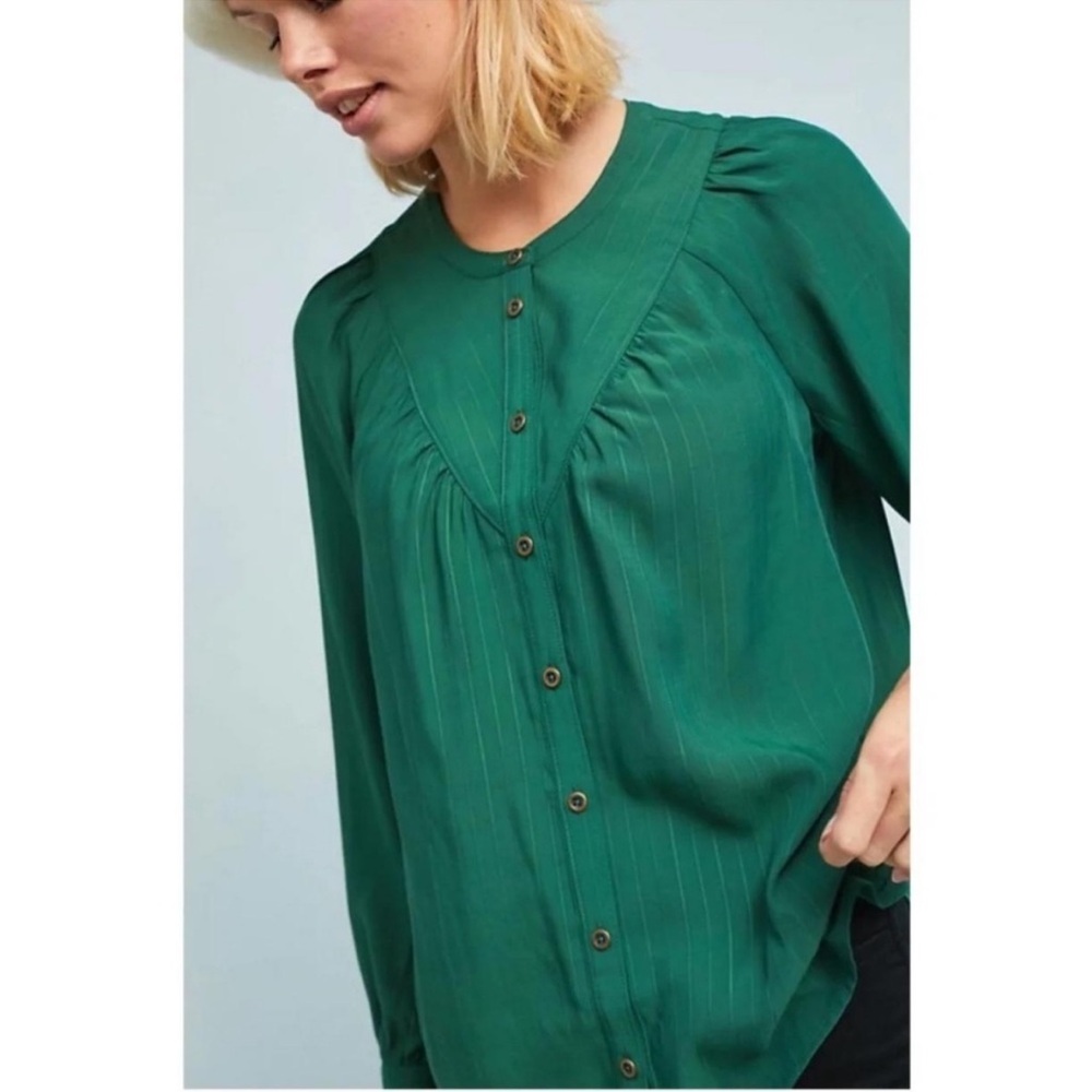 Maeve Avignon Emerald Green Button Down Blouse - Picture 2 of 7